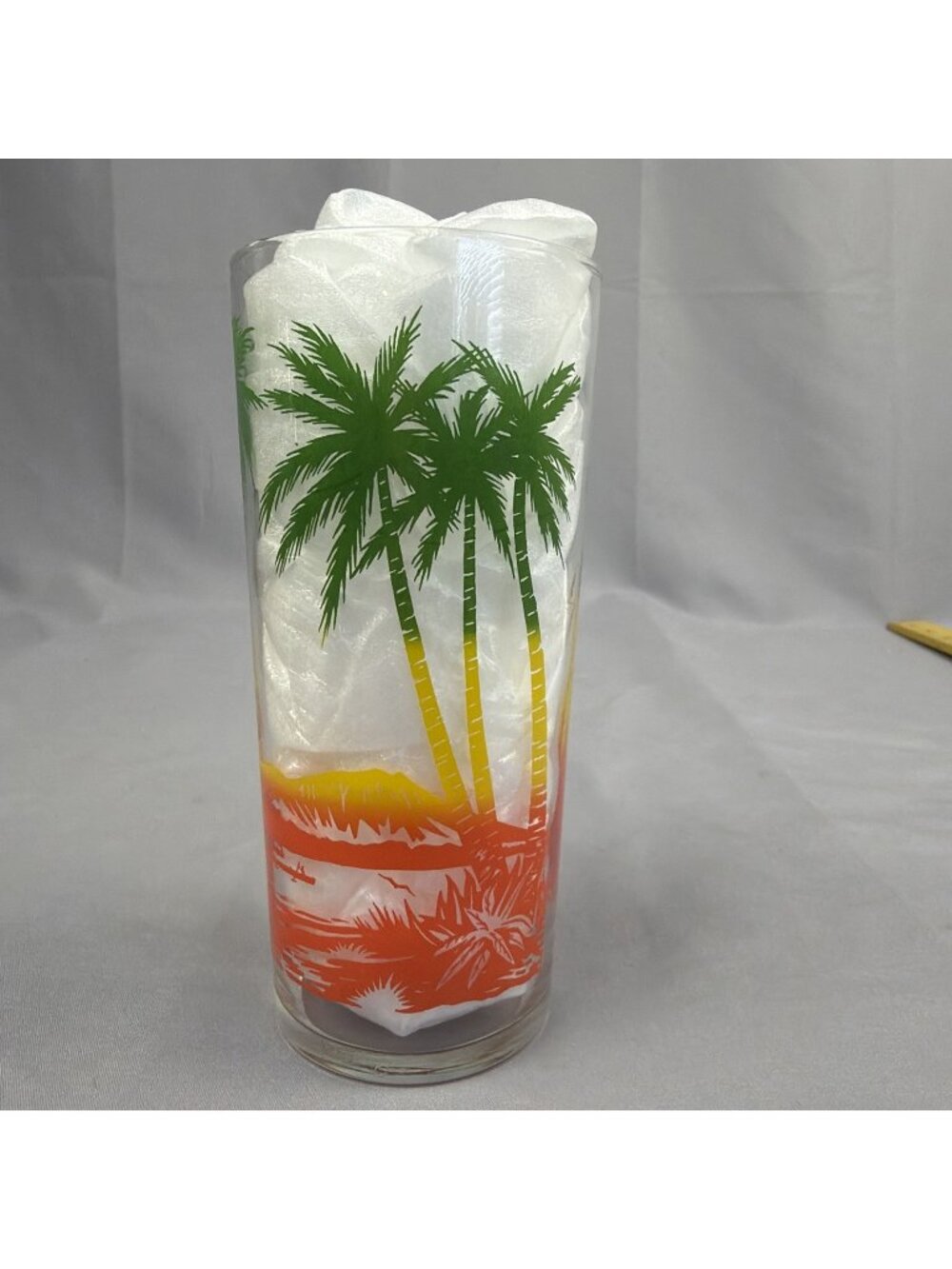 Vintage Libbey Tropical Palm Trees Cooler Highball Glass Tumbler Tiki
